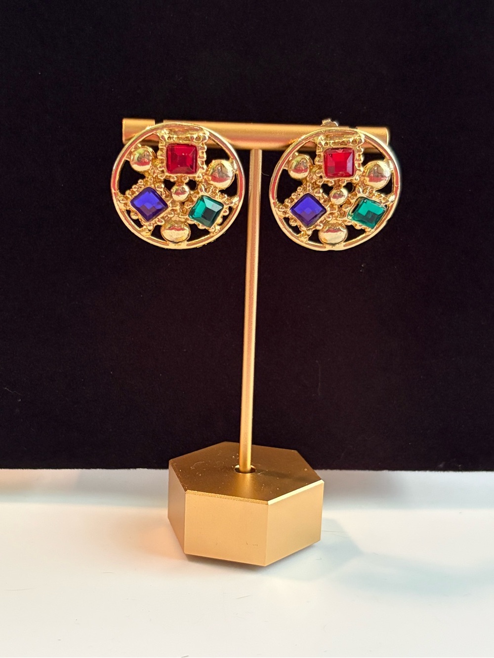Vintage Gold-Tone Gem Filigree Earrings
